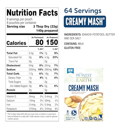 Honest Earth Creamy Mash Potatoes pouch with eight servings for easy meals