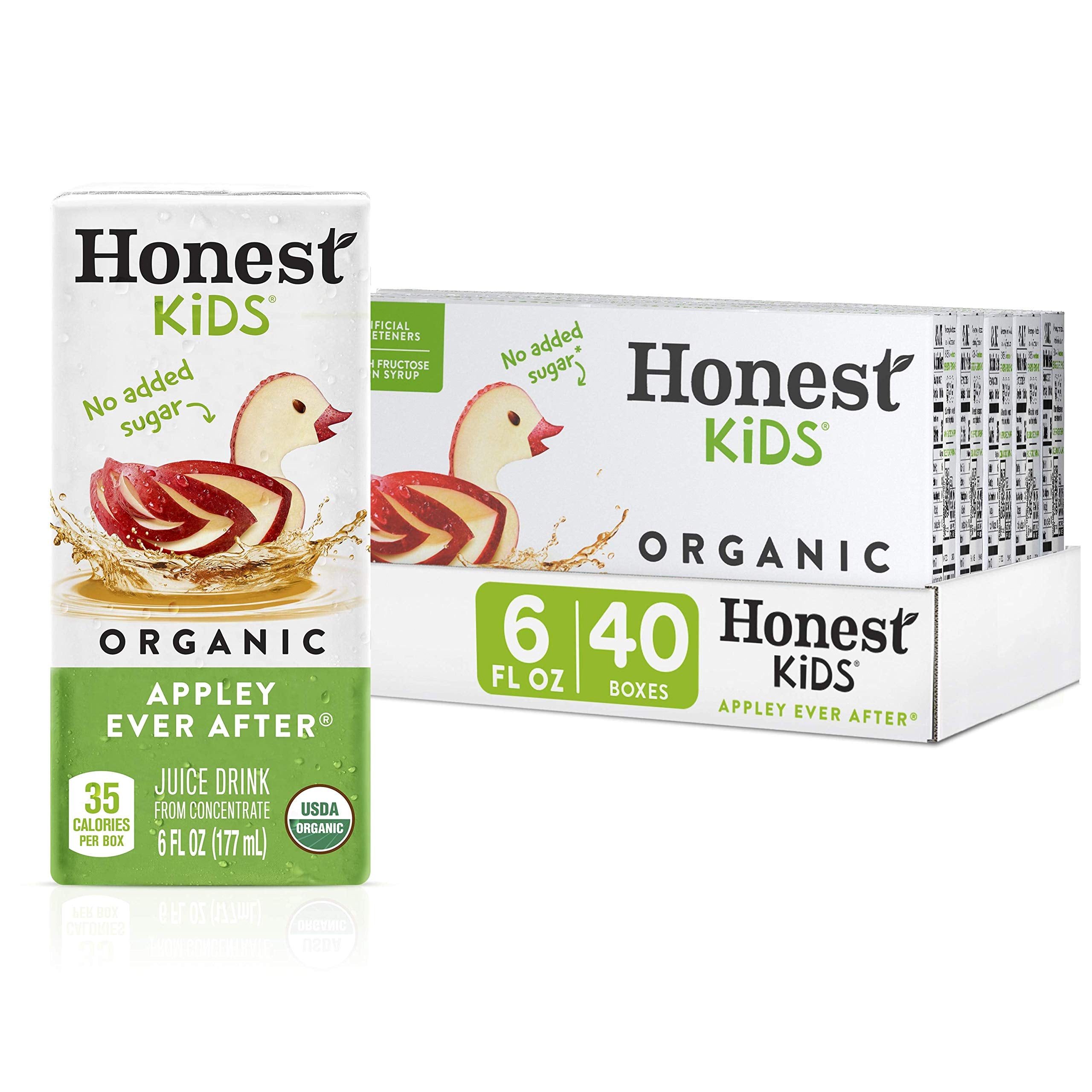 Honest Kids Appley Ever After juice box with bright apple flavor and vitamin C.
