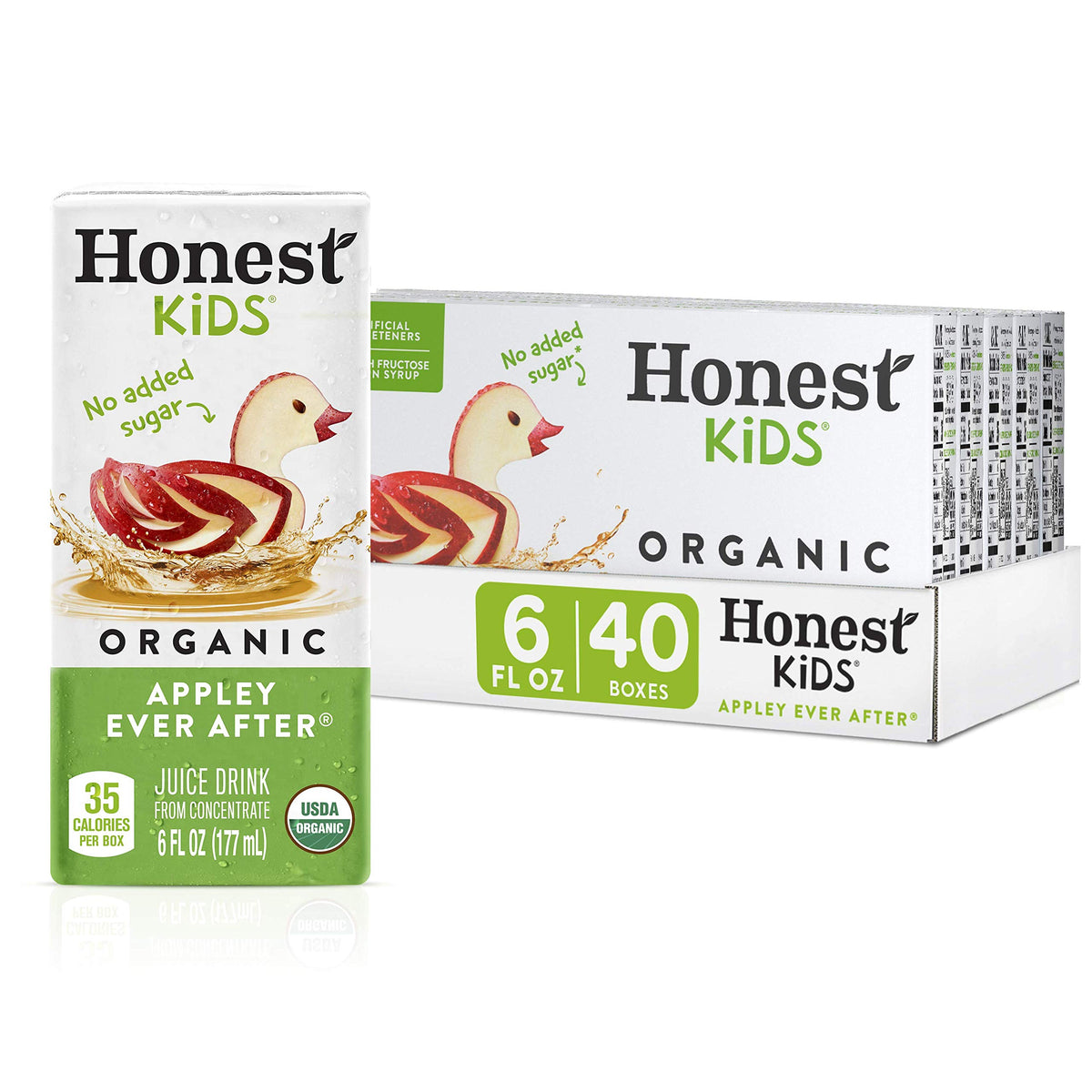 Honest Kids Appley Ever After juice box with bright apple flavor and vitamin C.
