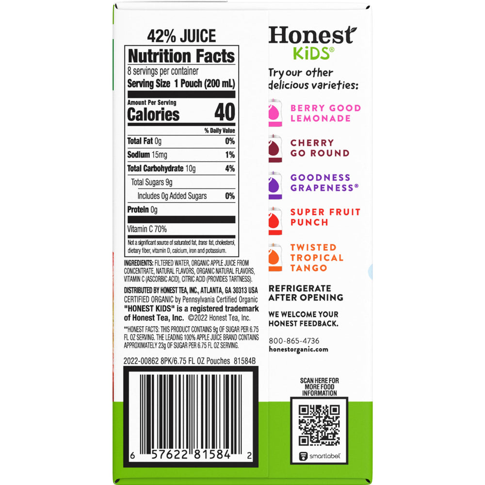 Honest Kids Appley Ever After packaging box for easy lunchbox.