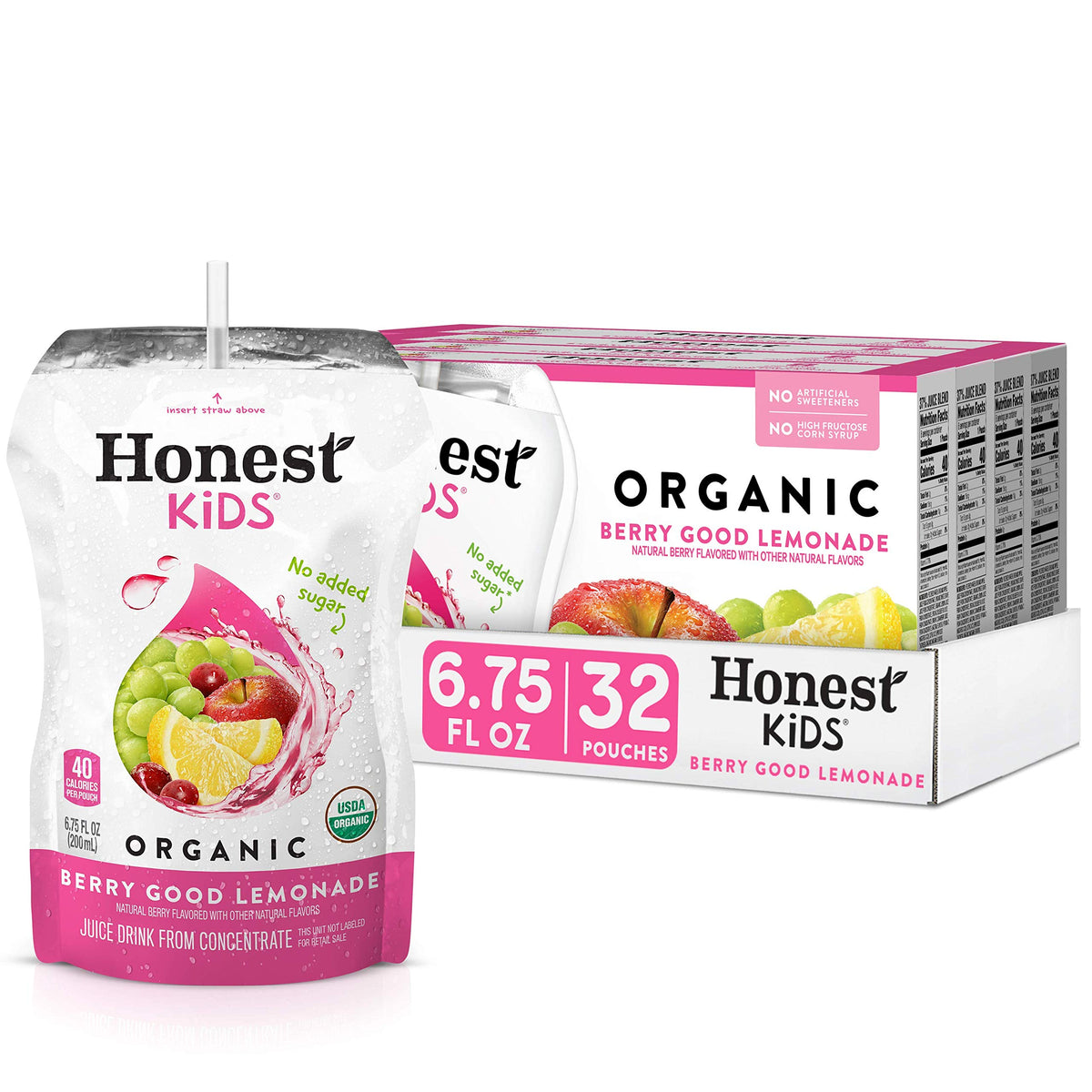 Honest Kids Berry Berry Good Lemonade pouch for on-the-go hydration.