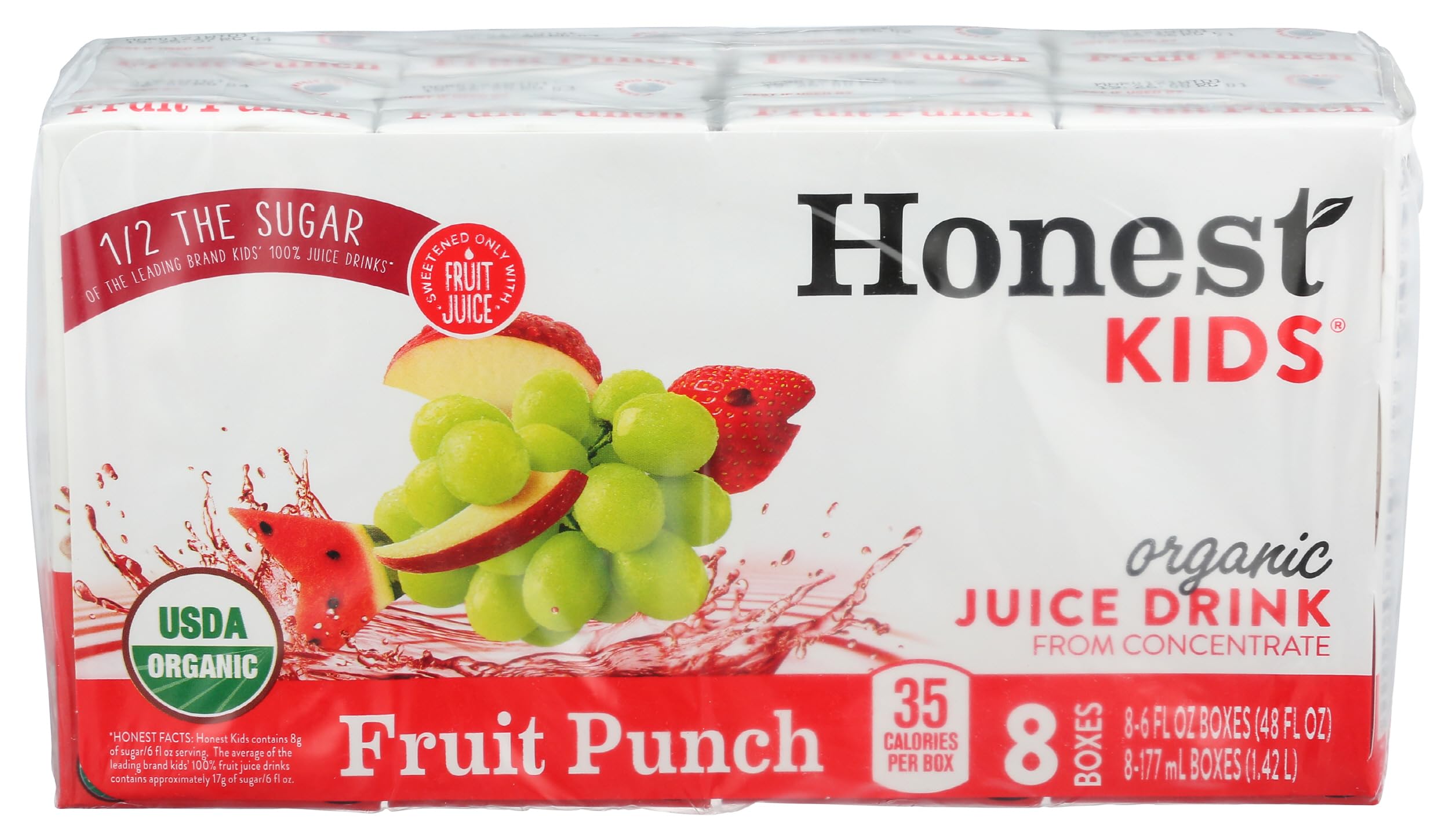 Honest Kids Fruit Punch box 8-pack on kitchen counter for quick, kid-friendly refreshment.