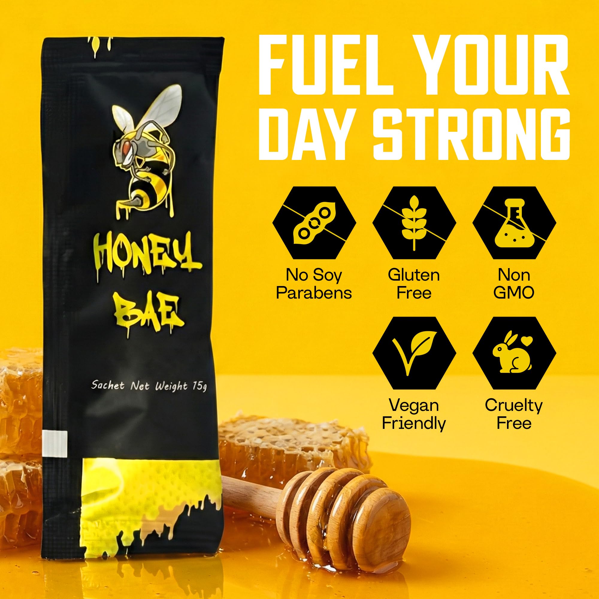 Honey Bae morning energy routine with sachets ready to use