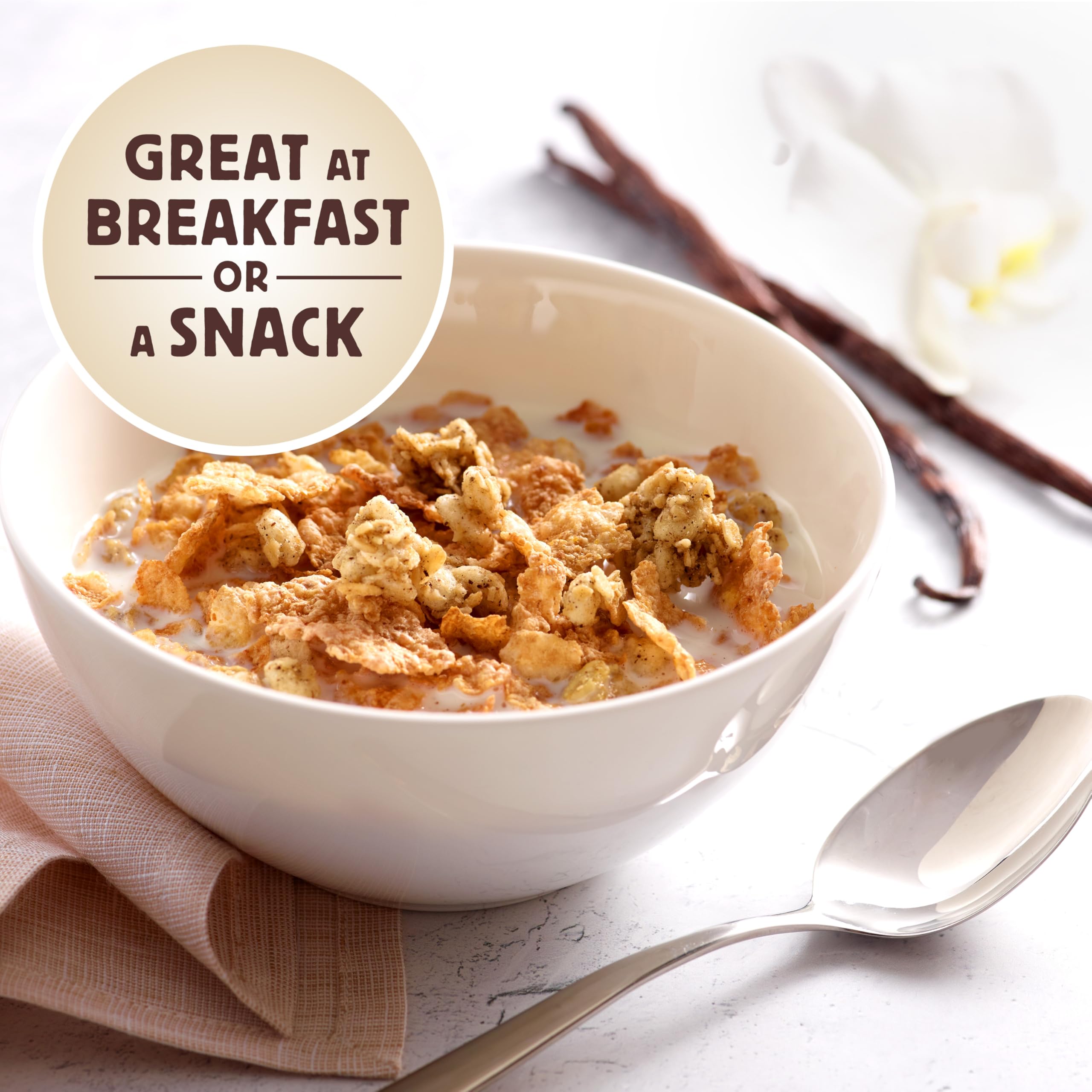 Honey Bunches of Oats Vanilla cereal in yogurt cup for extra crunch.