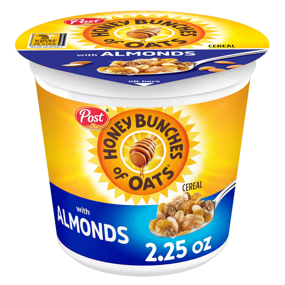 Honey Bunches of Oats with Almonds honey glaze suggests mild sweetness.