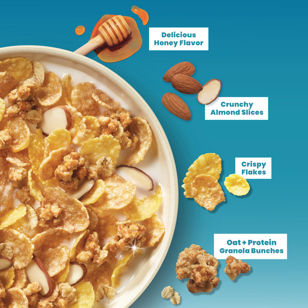 Honey Bunches of Oats drizzle of real honey over cereal.