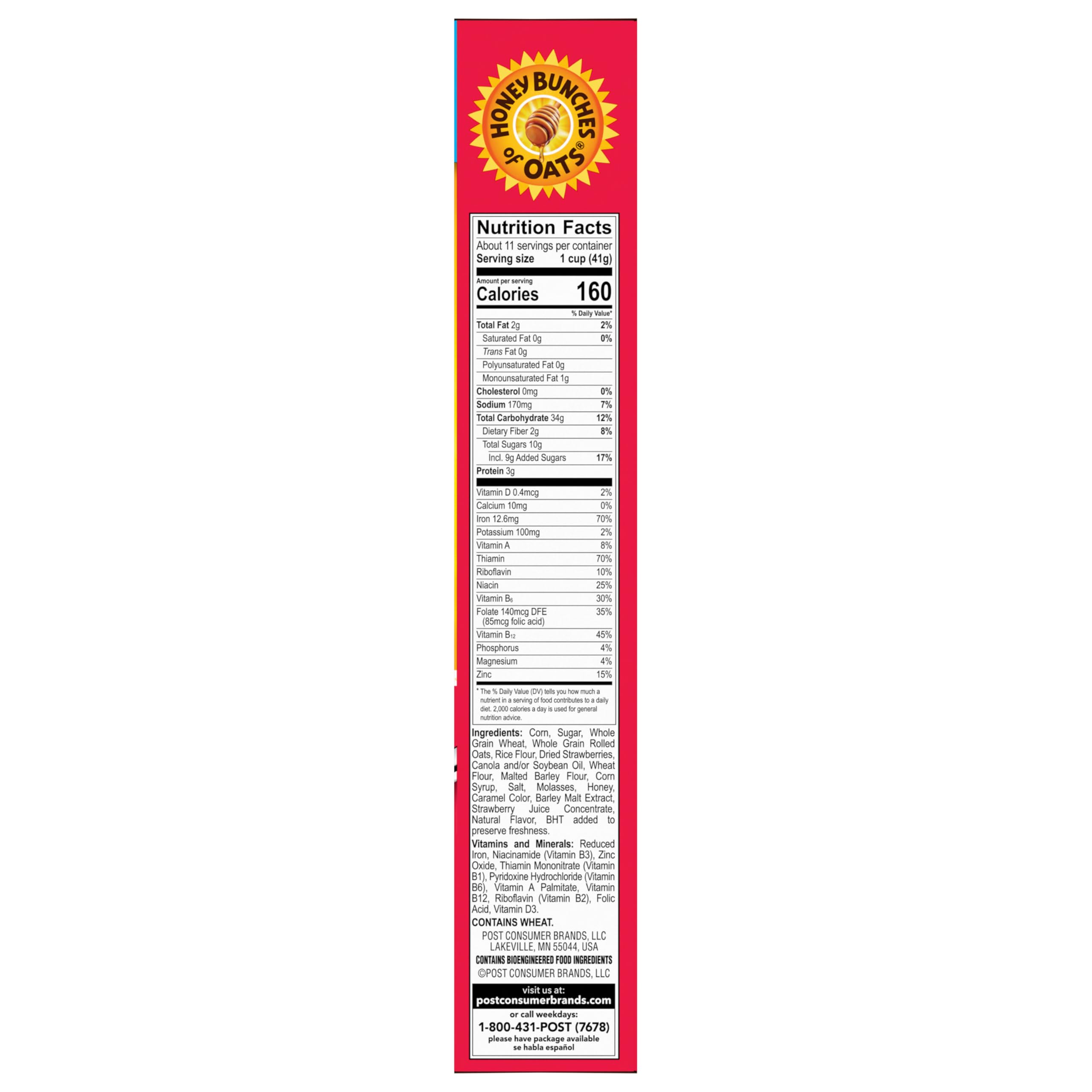 Honey Bunches of Oats with Real Strawberries nutrition-label image highlights wholesome grains