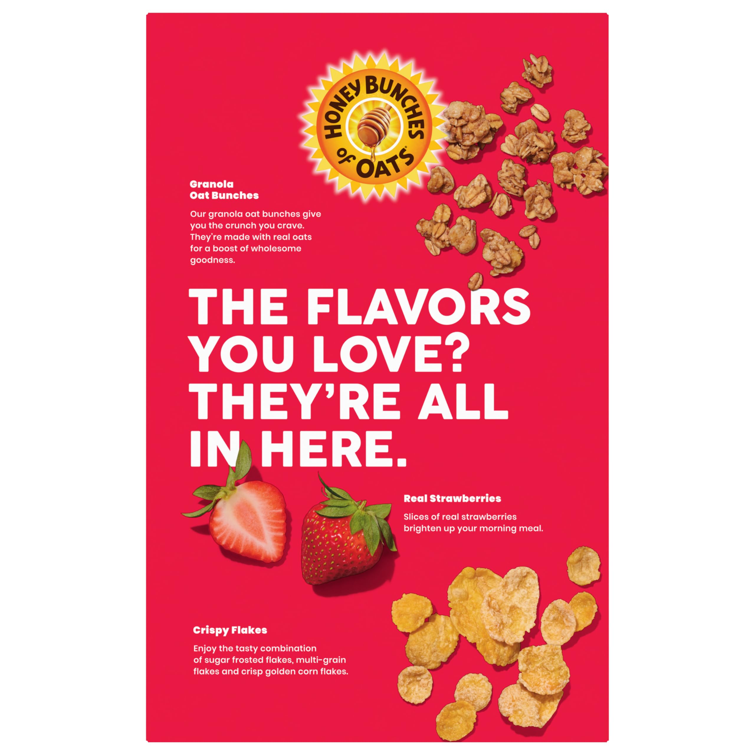 Honey Bunches of Oats with Real Strawberries snack-from-box offers convenient hunger relief