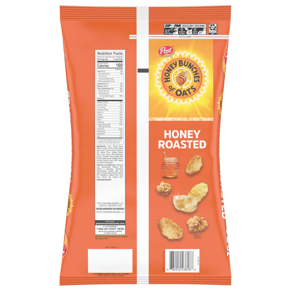 Honey Bunches of Oats vitamin label highlighting 10 essential vitamins