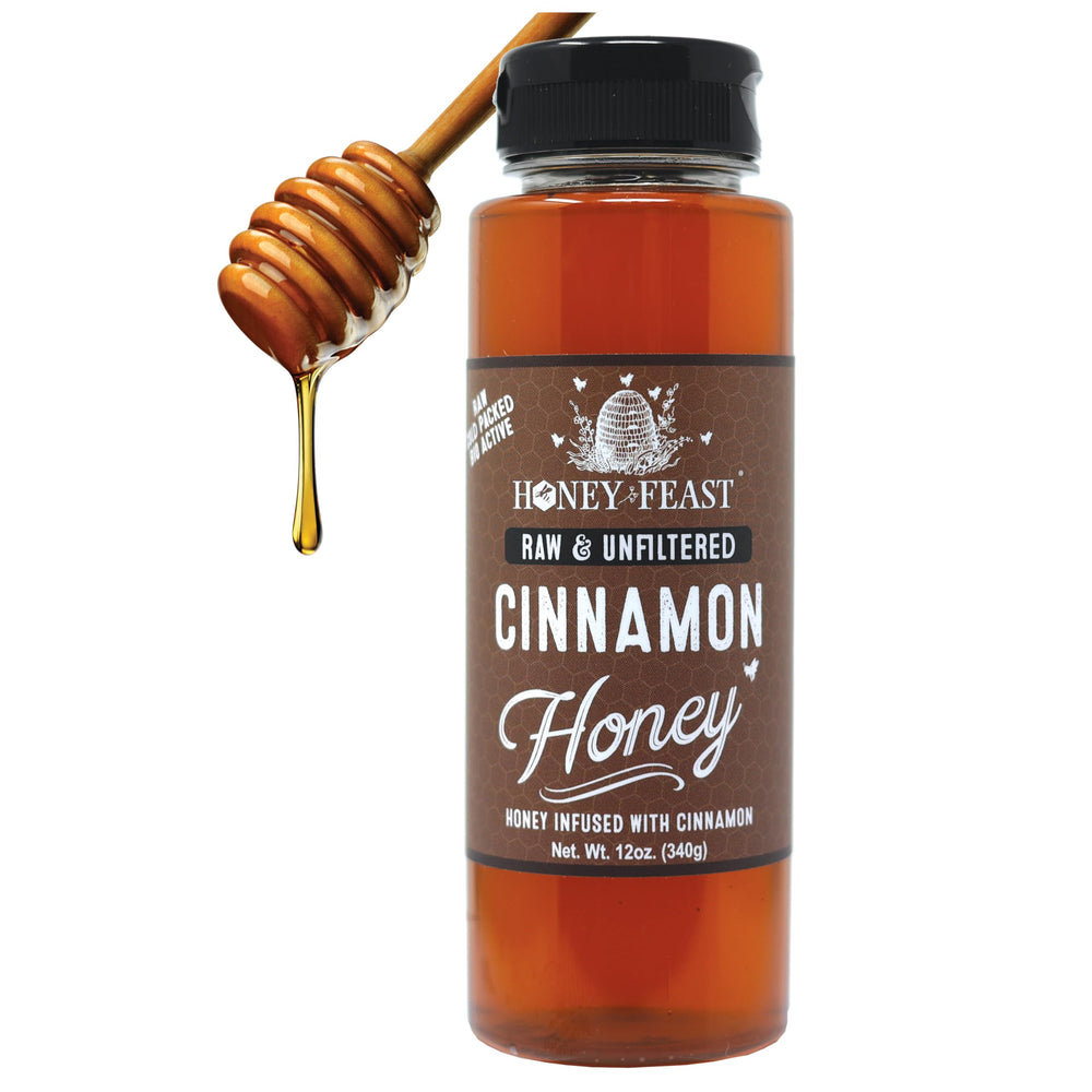 Honey Feast Cinnamon Honey jar shows pure flavor and cinnamon aroma