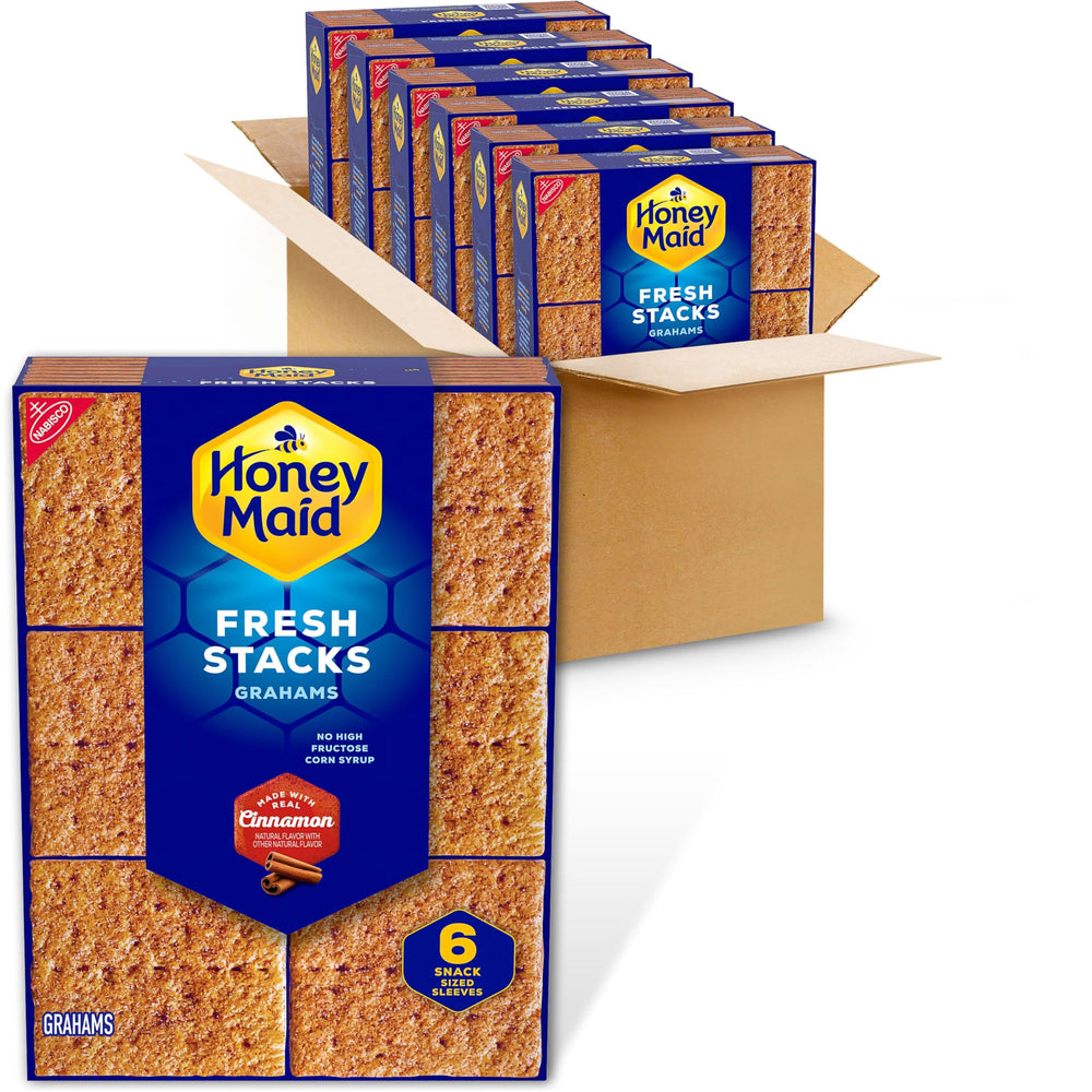 Honey Maid Cinnamon Fresh Stacks Grahams box shows bulk packaging for family snacking