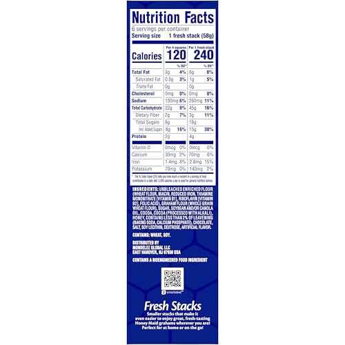 Honey Maid Fresh Stacks Chocolate Grahams packaging closeup highlighting freshness