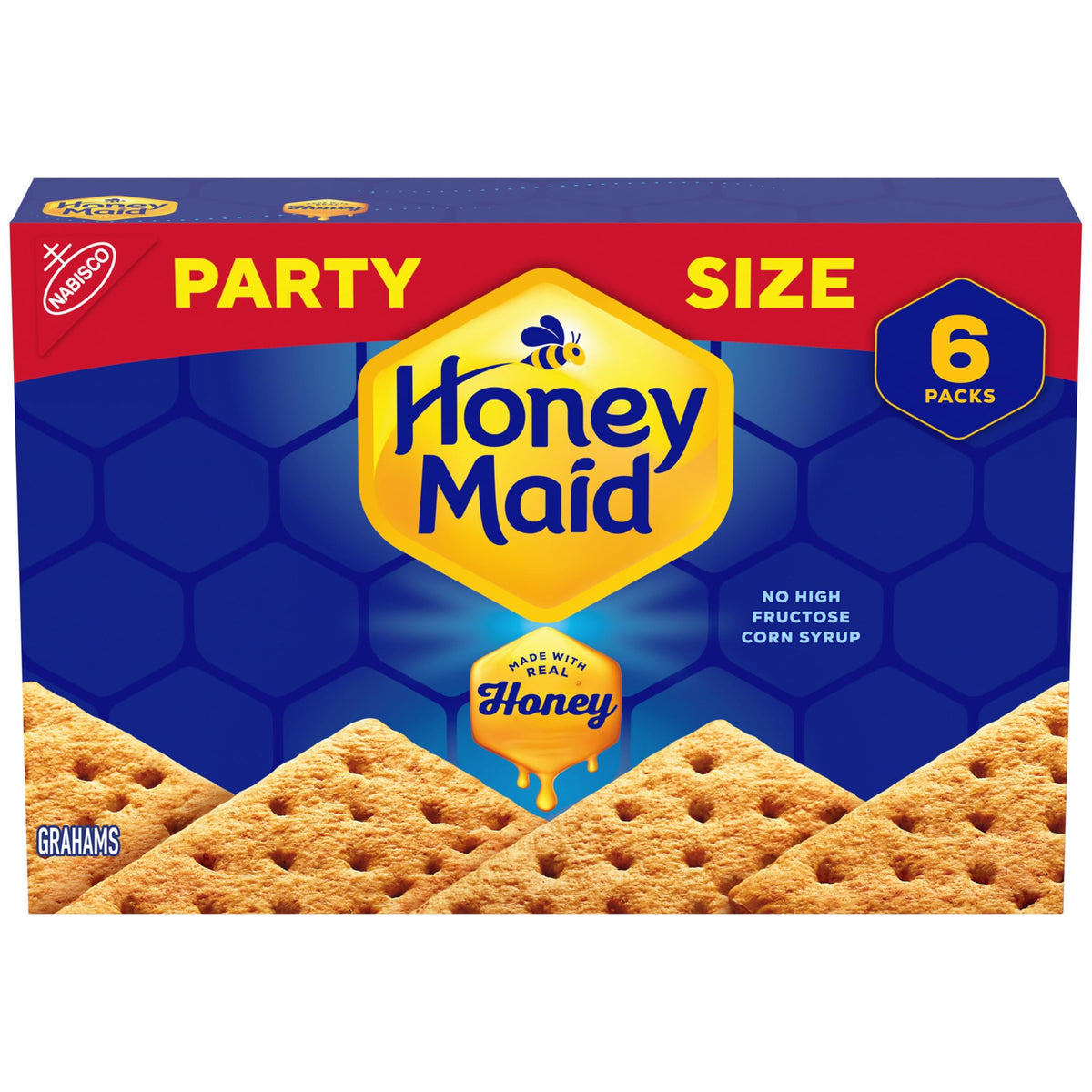 Honey Maid Honey Graham Crackers box front, ideal for sharing at gatherings.