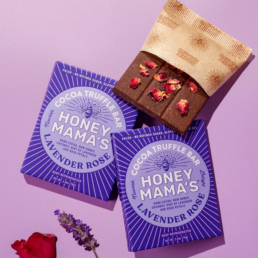 Rose petals sprinkled on Honey Mama's Lavender Rose bar