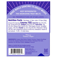 Slice of Honey Mama's Lavender Rose truffle bar showing seven real ingredients