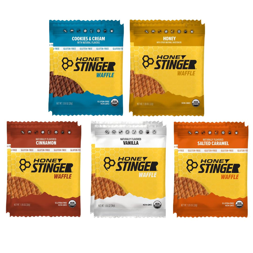Honey Stinger Organic Honey Waffle packaging for convenient on-the-go fueling