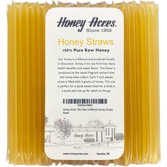 Honey Acres raw unfiltered clover honey straws, convenient on-the-go snack.