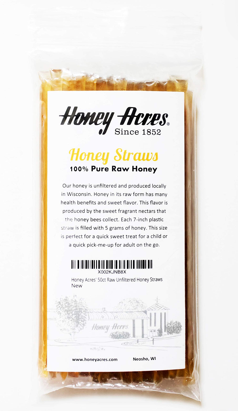Honey Acres honey sticks ready for sharing at home or travel.