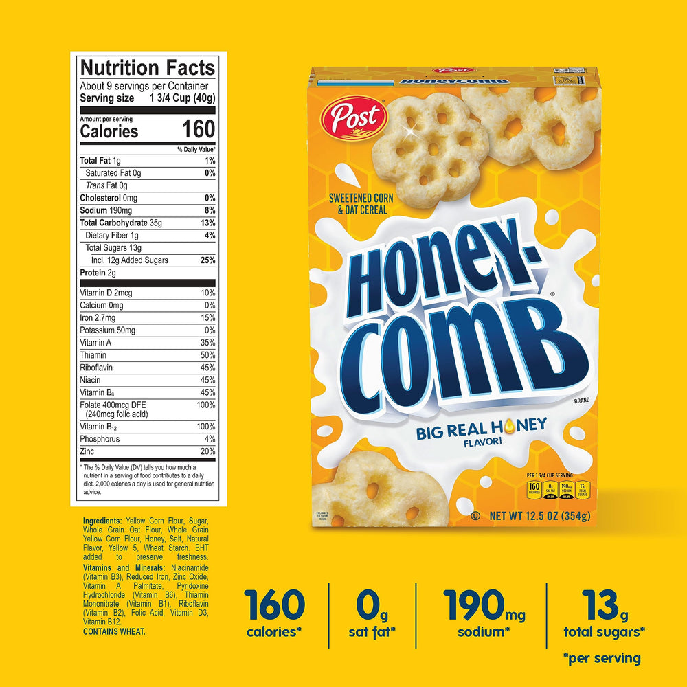 Honeycomb Cereal in a bowl with milk, ready to crunch.