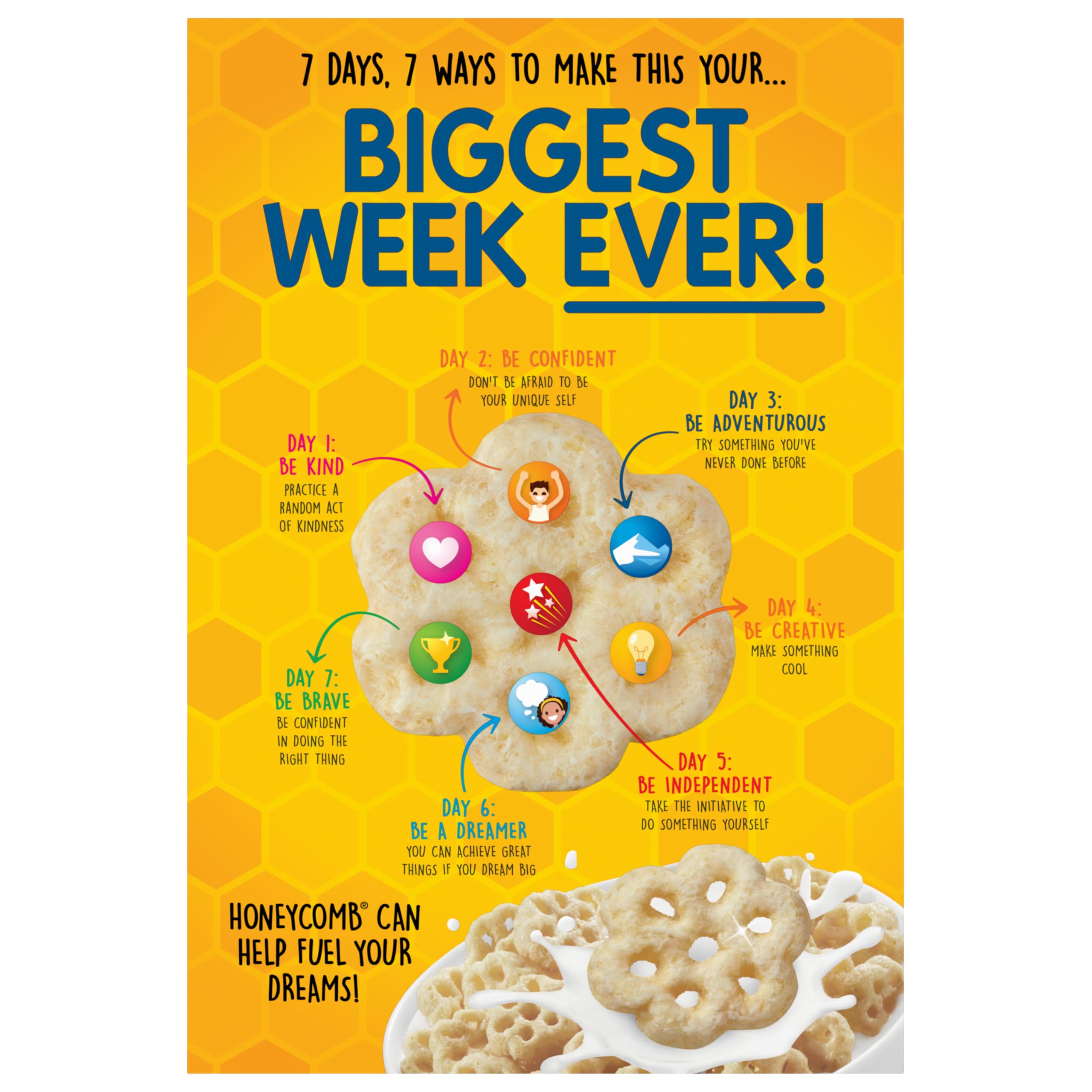 Post Honeycomb cereal box label highlighting honey flavor