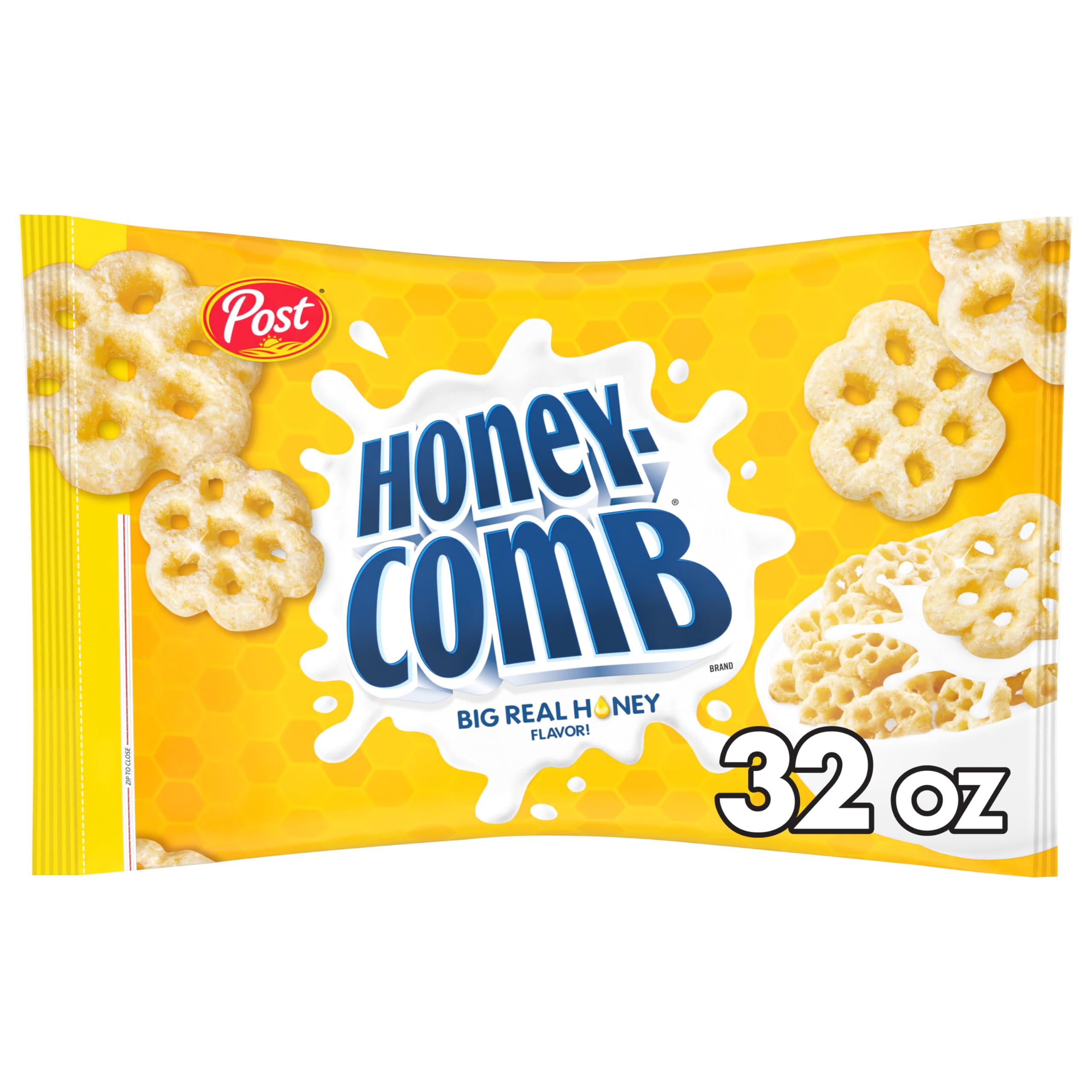 Honeycomb cereal bag featuring real honey for a tasty, wholesome breakfast.