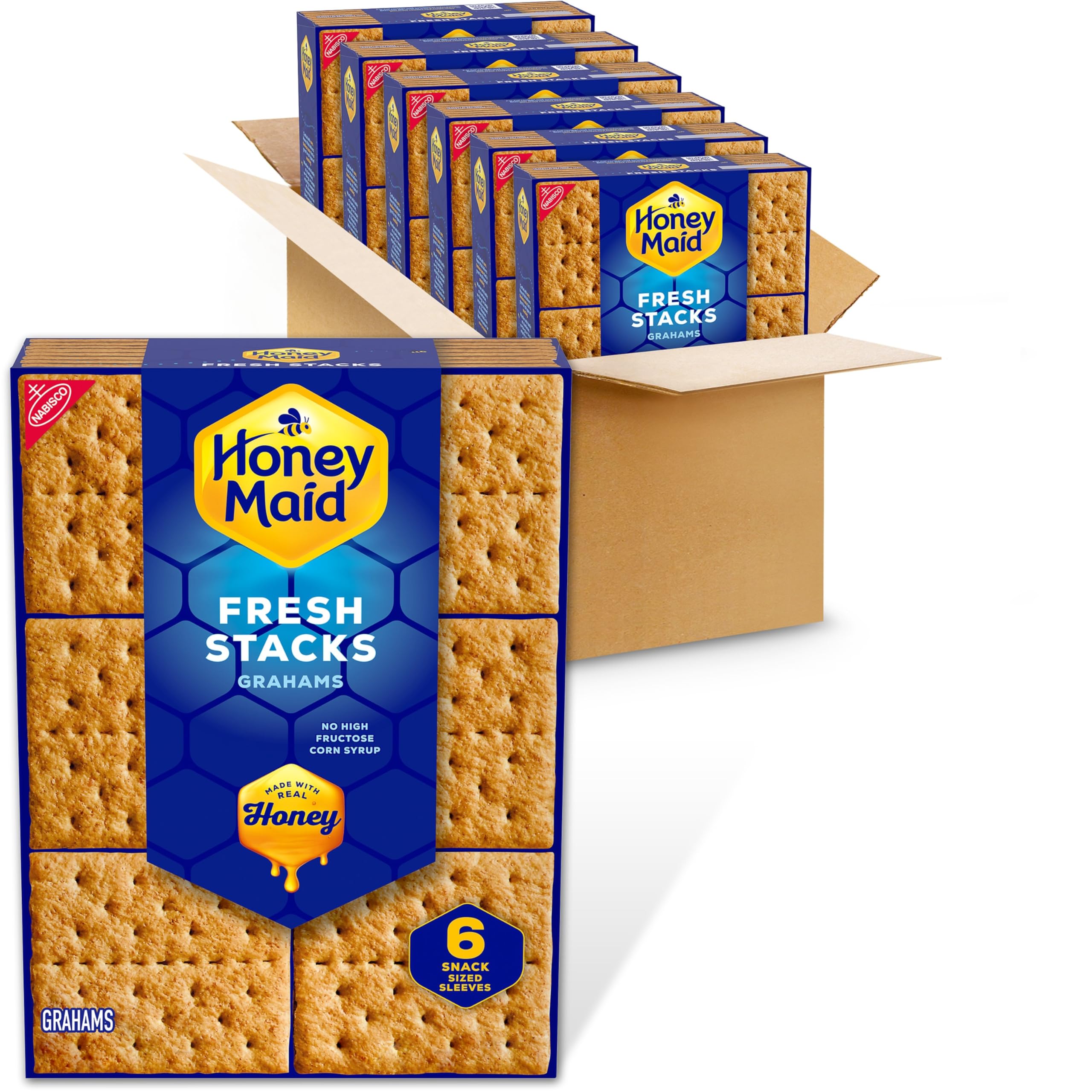 Honey Maid Fresh Stacks graham crackers boxes, convenient travel-ready packaging for sharing.