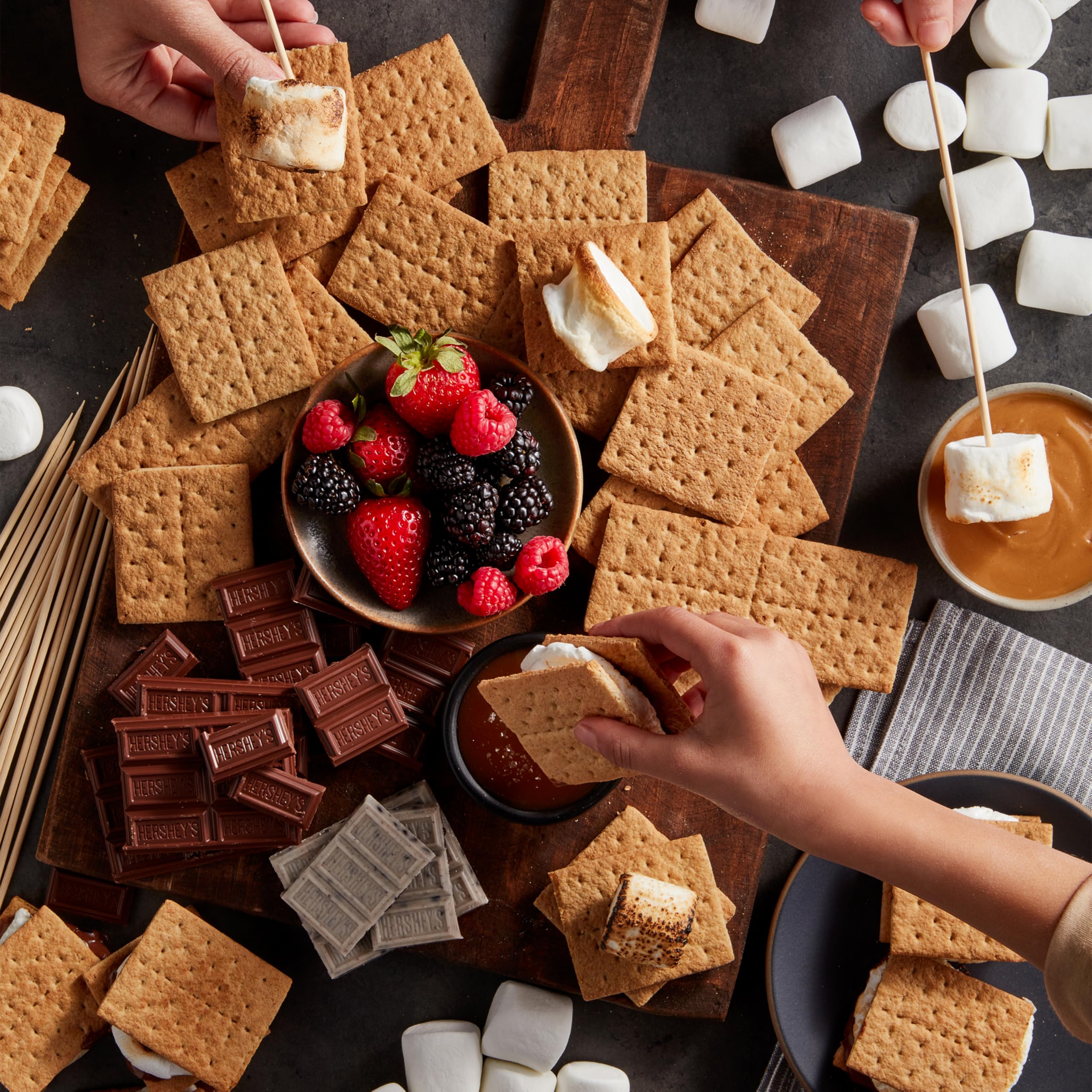 Honey Maid graham crackers for s'mores setup, simple campfire indulgence.