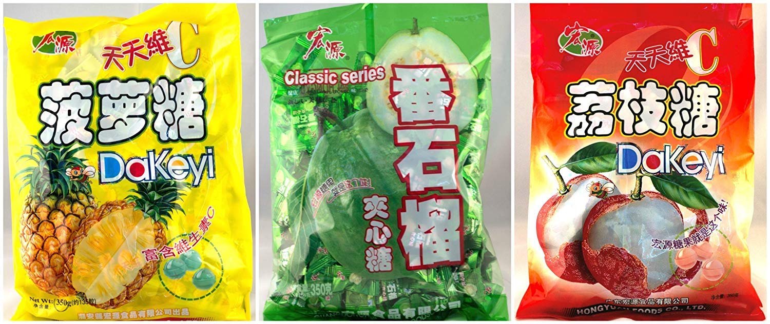 Hongyuan pineapple guava lychee candy 3-pack, ideal on-the-go snack.