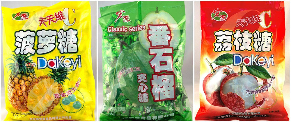 Hongyuan pineapple guava lychee candy 3-pack, ideal on-the-go snack.