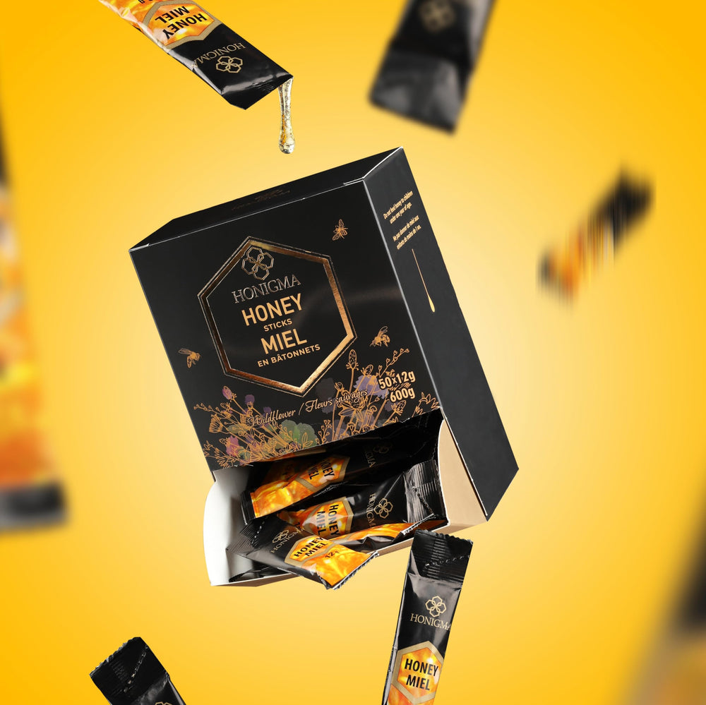 HONIGMA 12g honey sticks ideal as a portable snack.