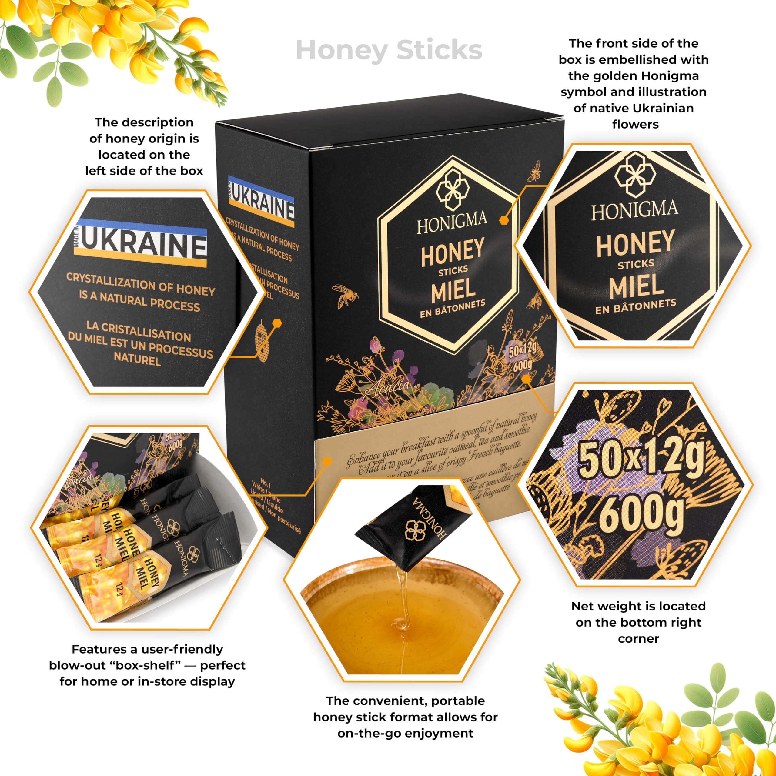 HONIGMA sticks maintain liquid texture longer for easy sweetness.