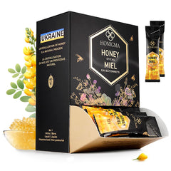 HONIGMA Acacia honey sticks pack showcases sustainable sourcing and Ukrainian beekeeping.