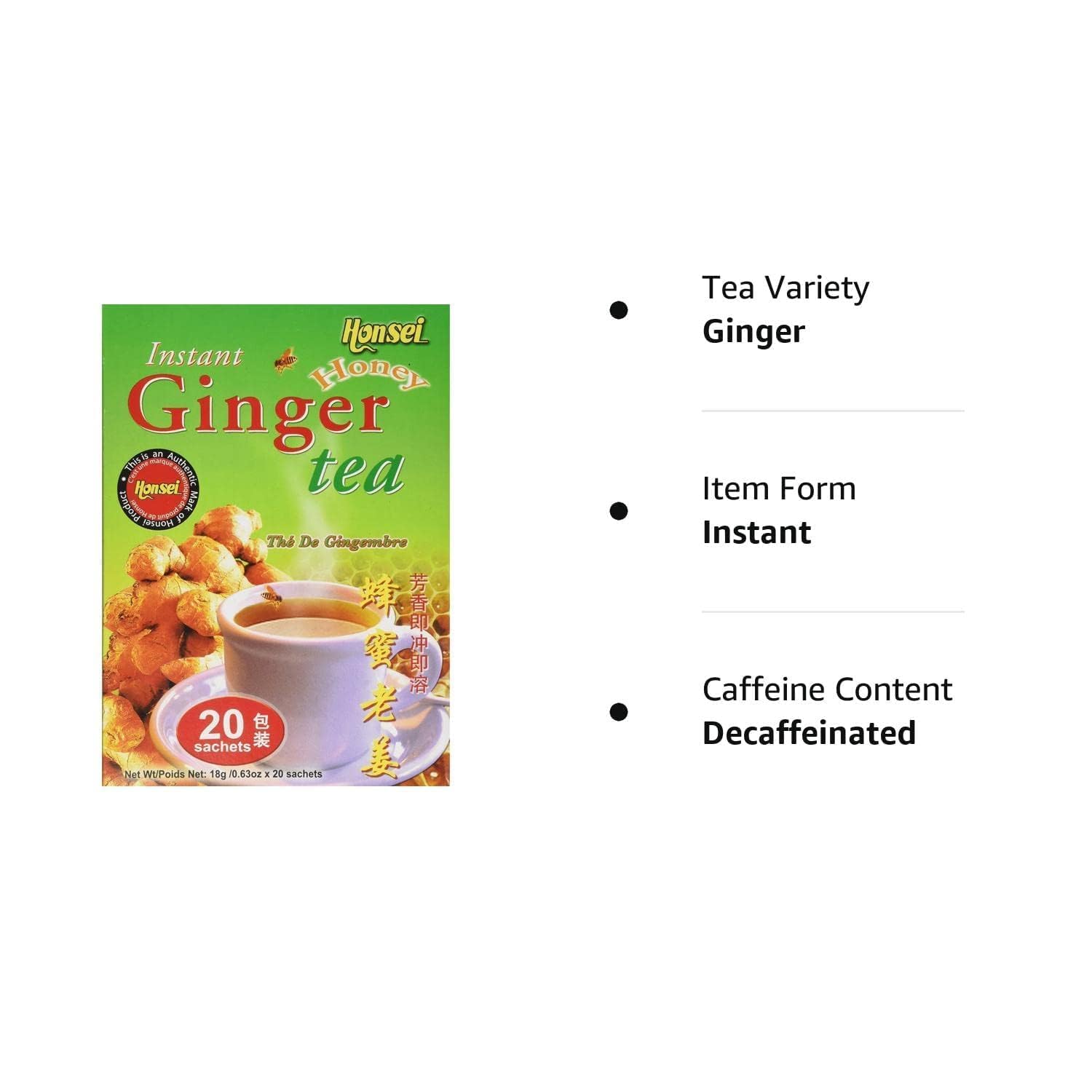 Honsei Instant Ginger Honey Tea cup ready for caffeine-free comfort and relaxation