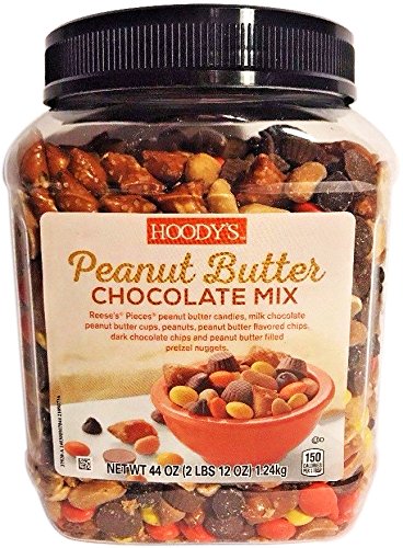 Hoody's Peanut Butter Chocolate Mix served on a spoon over a bowl for quick cravings.