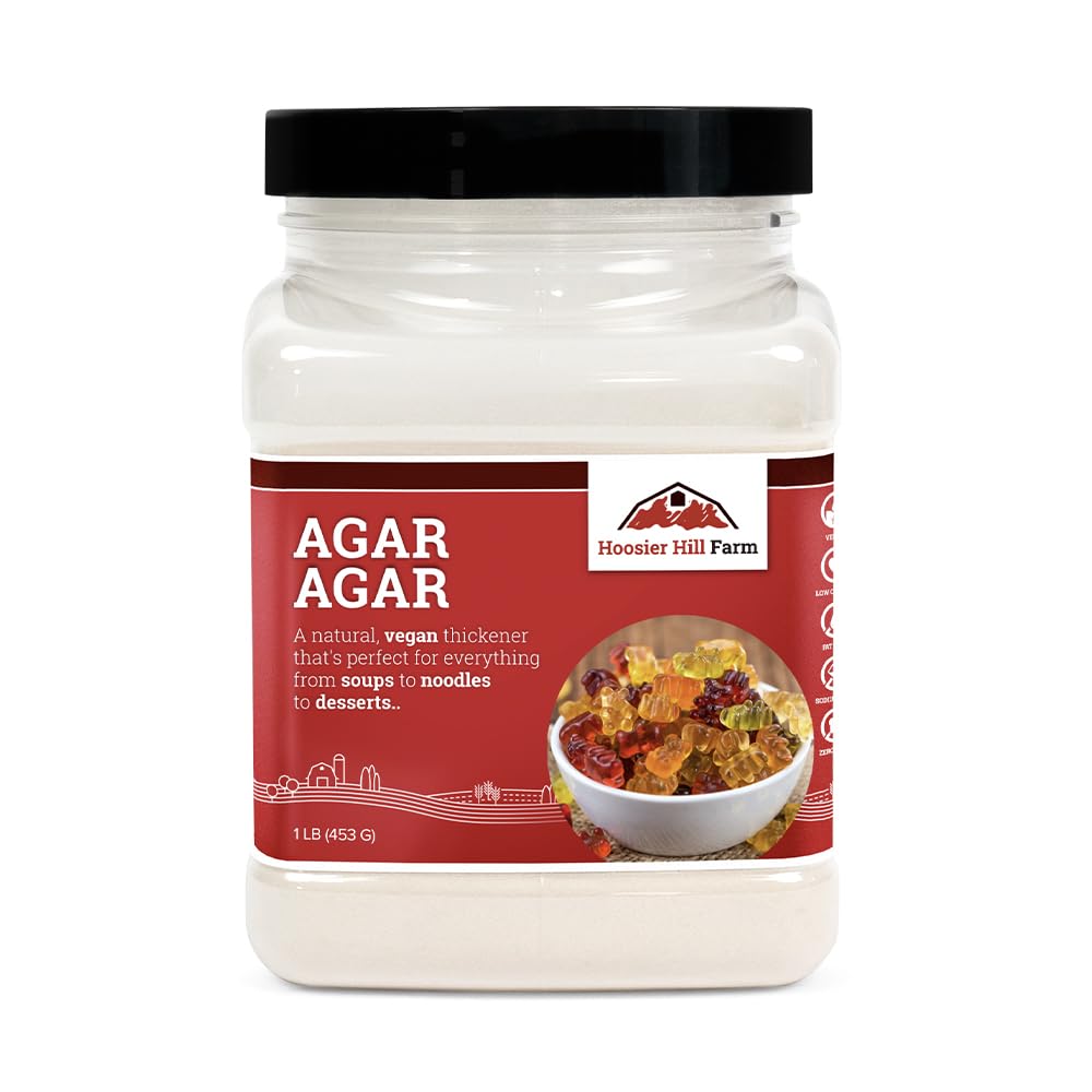 Hoosier Hill Farm agar agar powder packaging shows a 1lb bag for vegan thickening