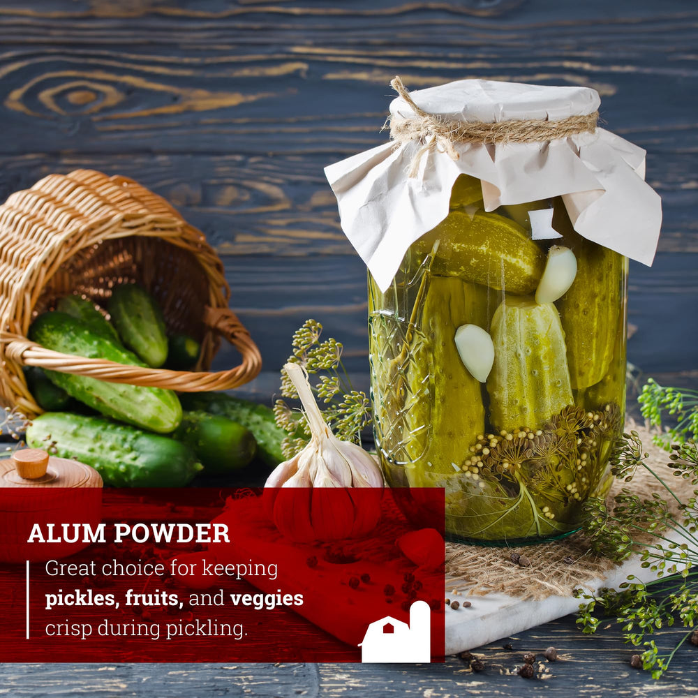 Cool, dry storage recommendation for Hoosier Hill Farm alum powder.