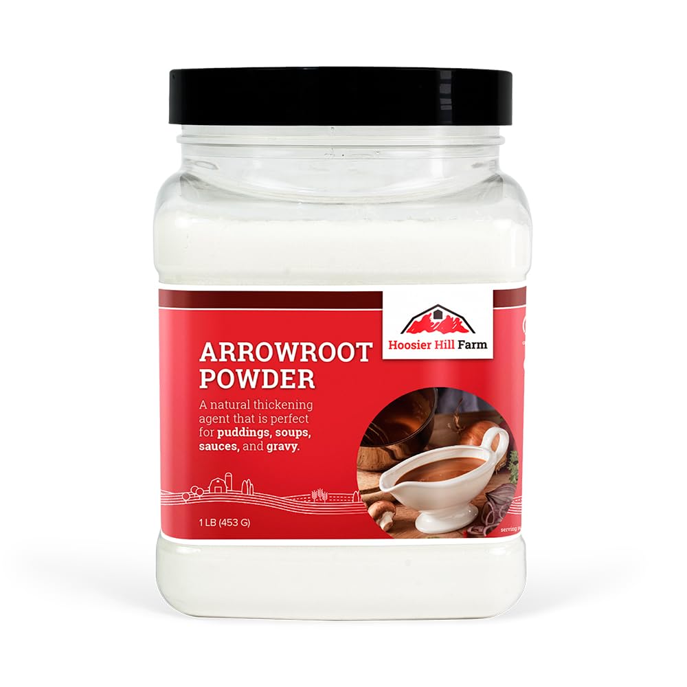 Hoosier Hill Farm arrowroot powder jar sealed for freshness.