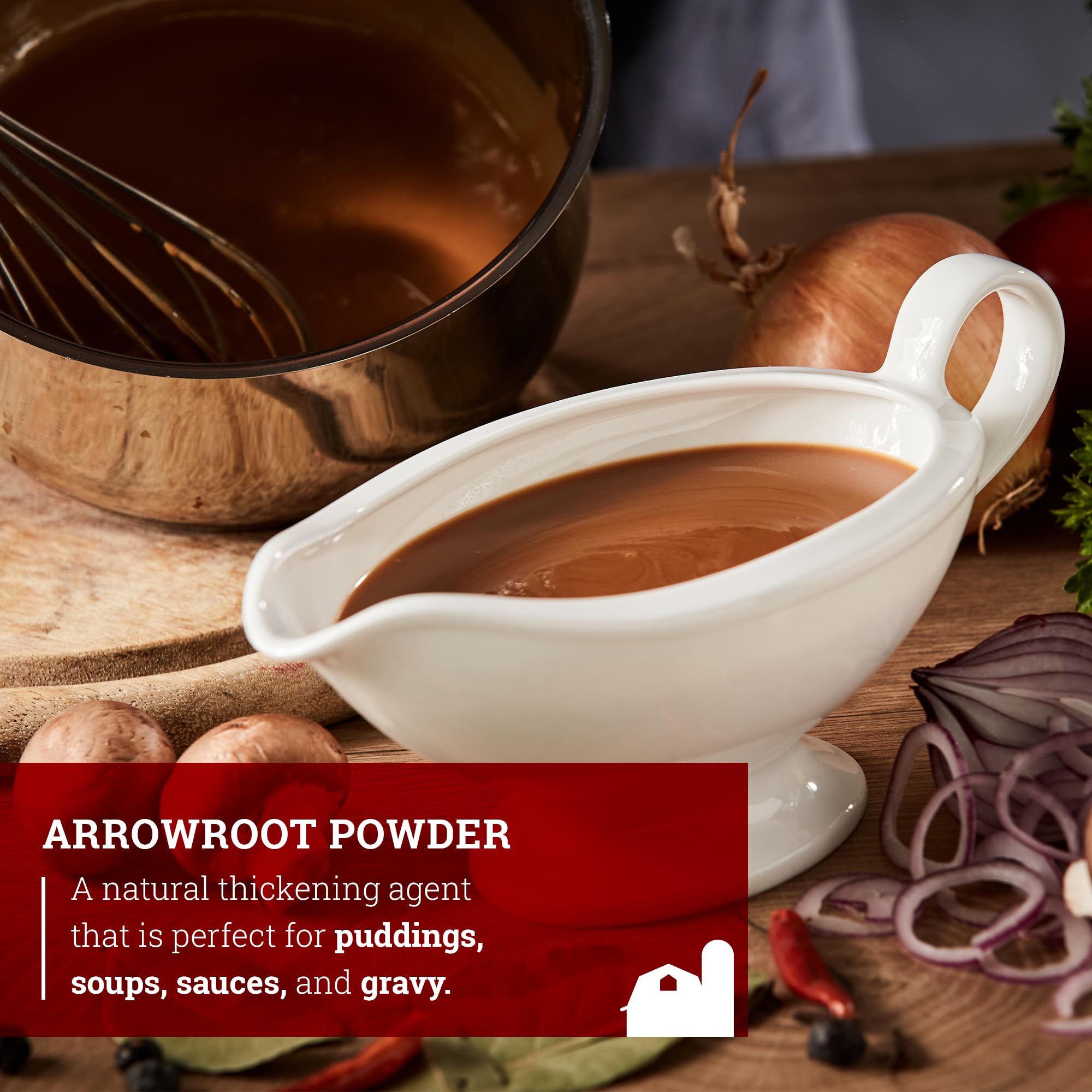 Hoosier Hill Farm arrowroot powder packaging highlights heritage.