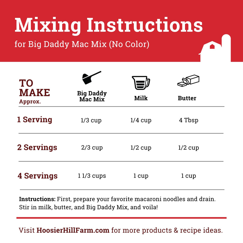 Storage guidance for Hoosier Hill Farm Big Daddy Mac Mix in a cool dry place