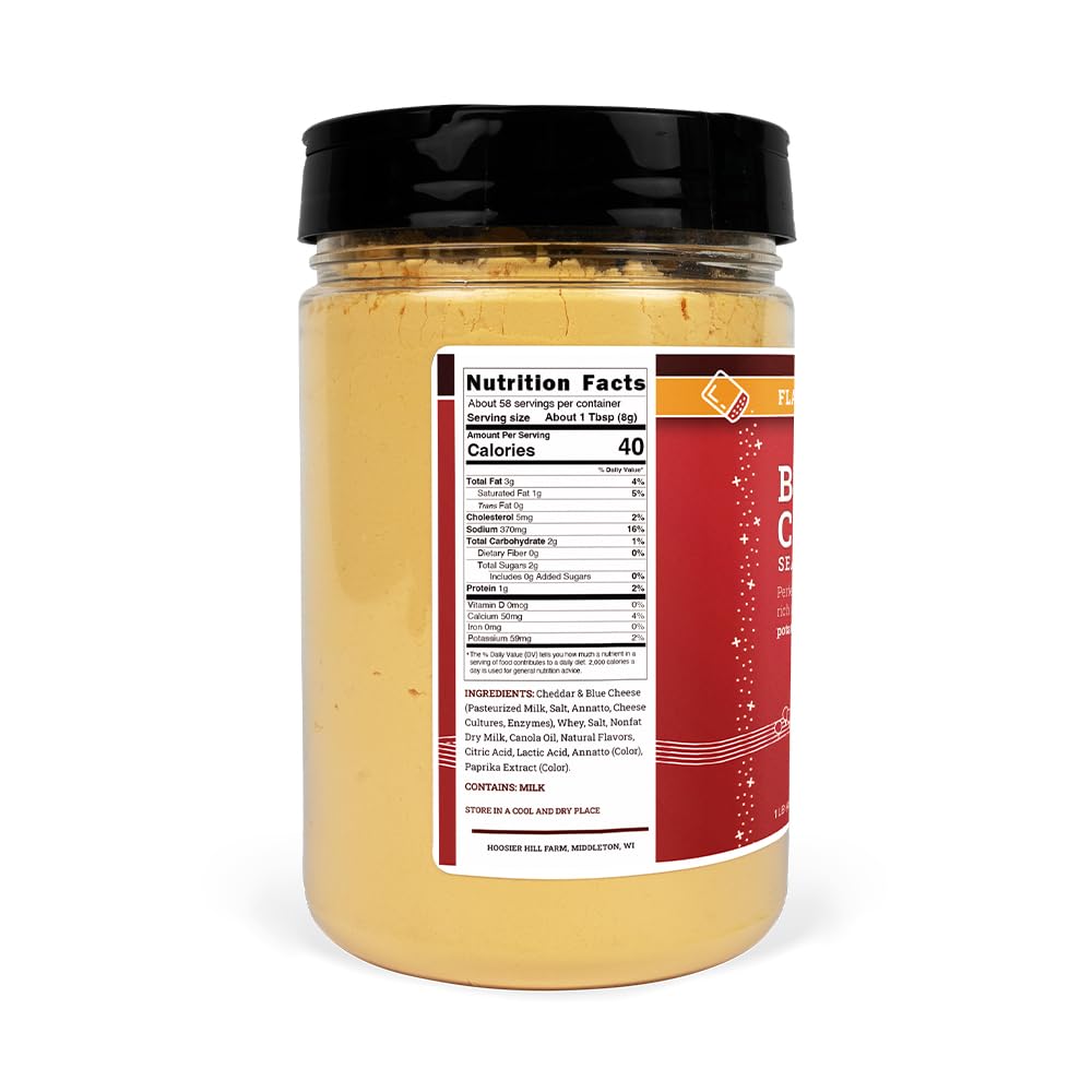 Hoosier Hill Farm Buttery Cheddar Seasoning label showcases premium blend