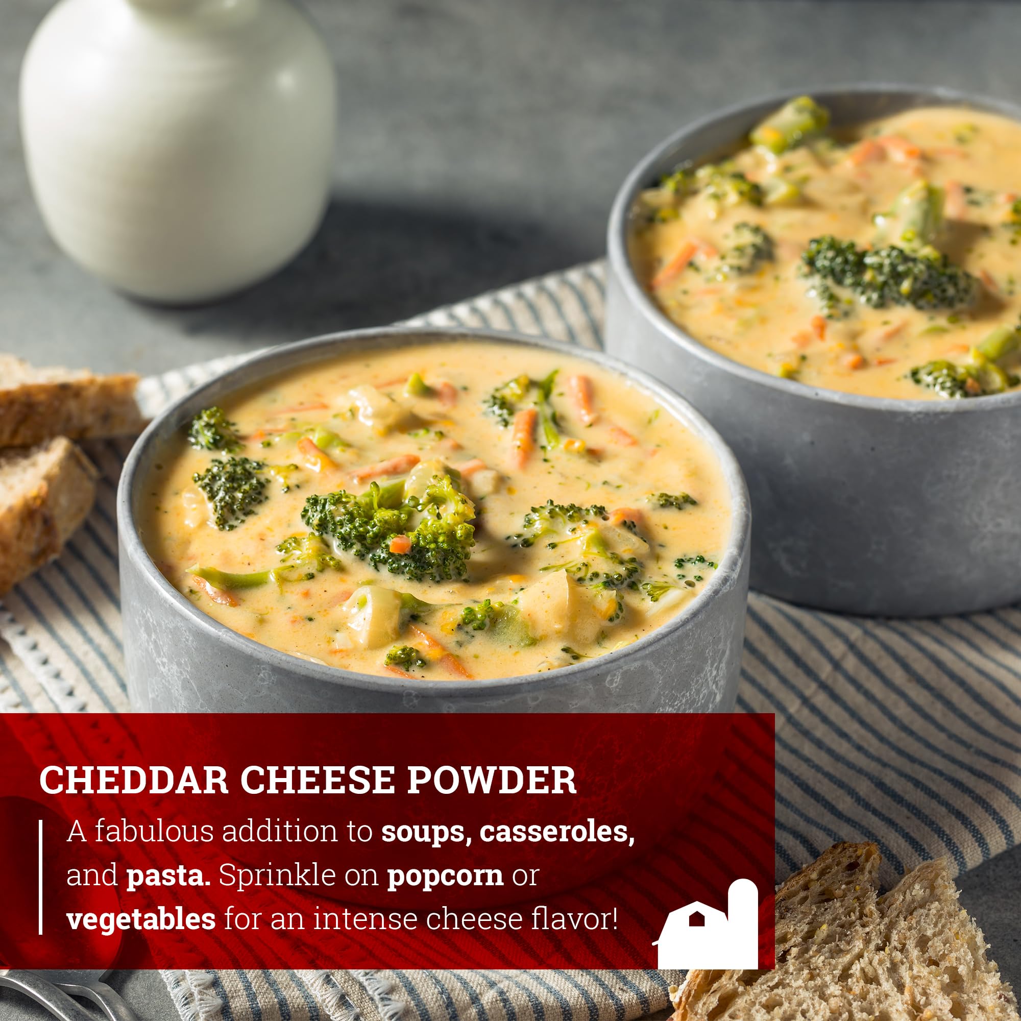 Hoosier Hill Farm Cheddar Cheese Powder enriches casseroles with real cheese notes.