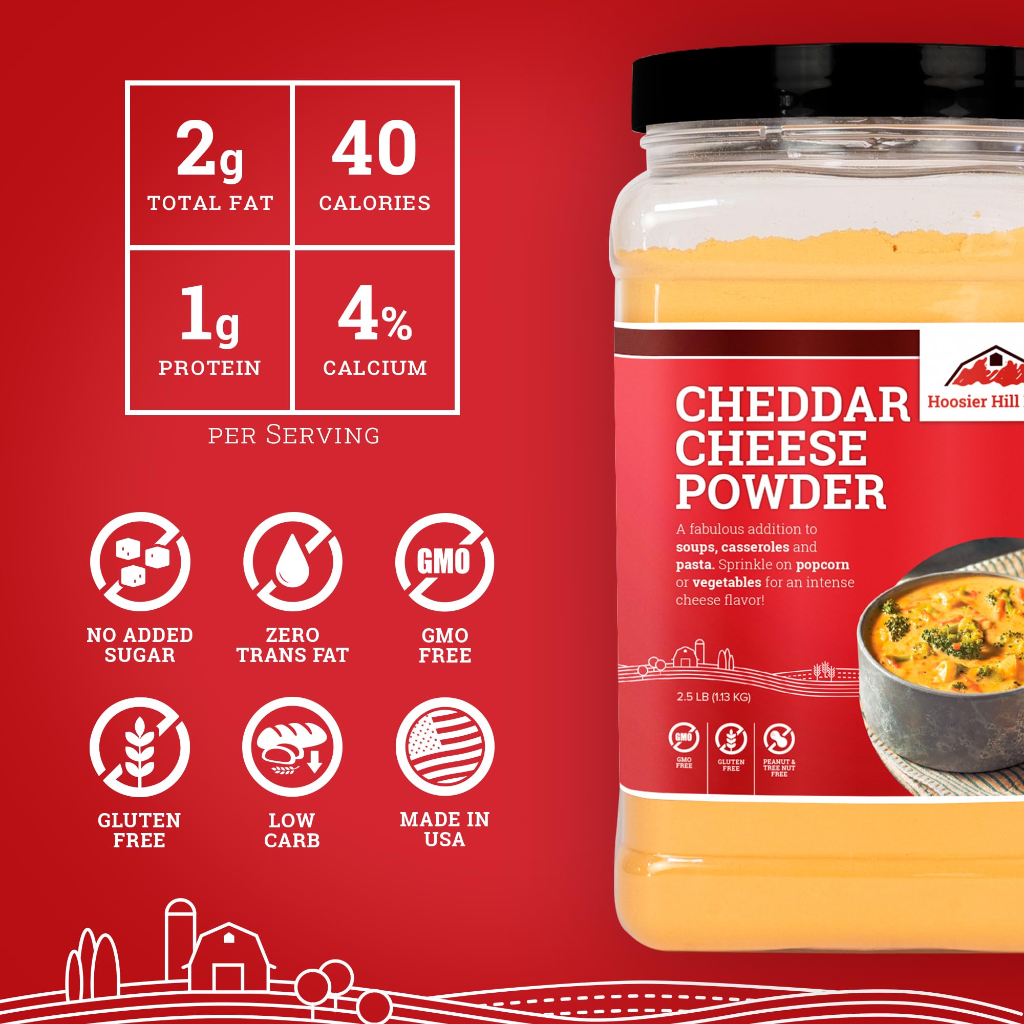 Hoosier Hill Farm Cheddar Cheese Powder enhances dips and queso.