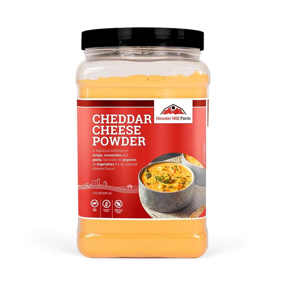 Hoosier Hill Farm Cheddar Cheese Powder on popcorn for savory snack flavor.