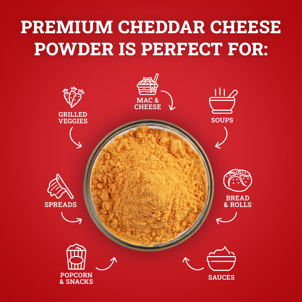 Seasoned chips and crackers coated with Hoosier Hill Farm cheddar cheese powder.