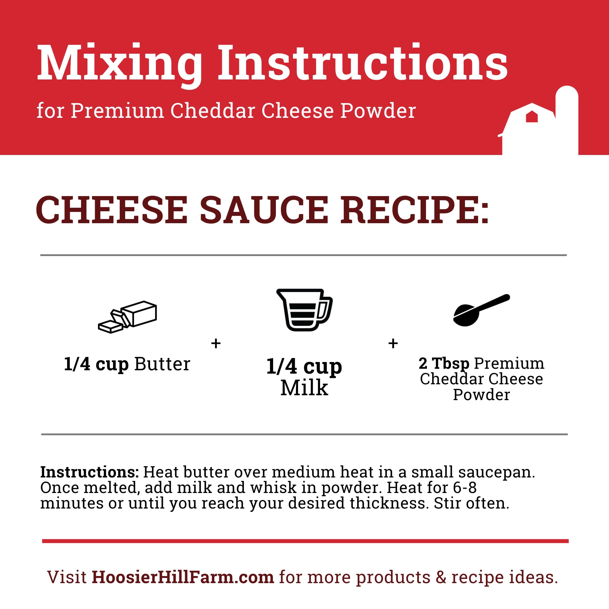 USA-made Hoosier Hill Farm cheddar powder label highlighting dairy ingredients.