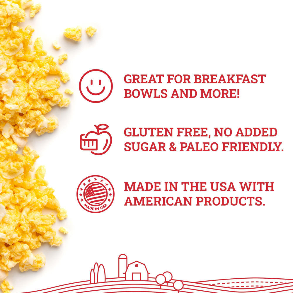 Hoosier Hill Farm Egg Powder nutrition label highlights protein and essentials.