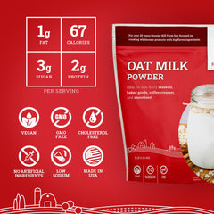 A cup of Hoosier Hill Farm oat milk powder beverage, smooth and dairy-free.