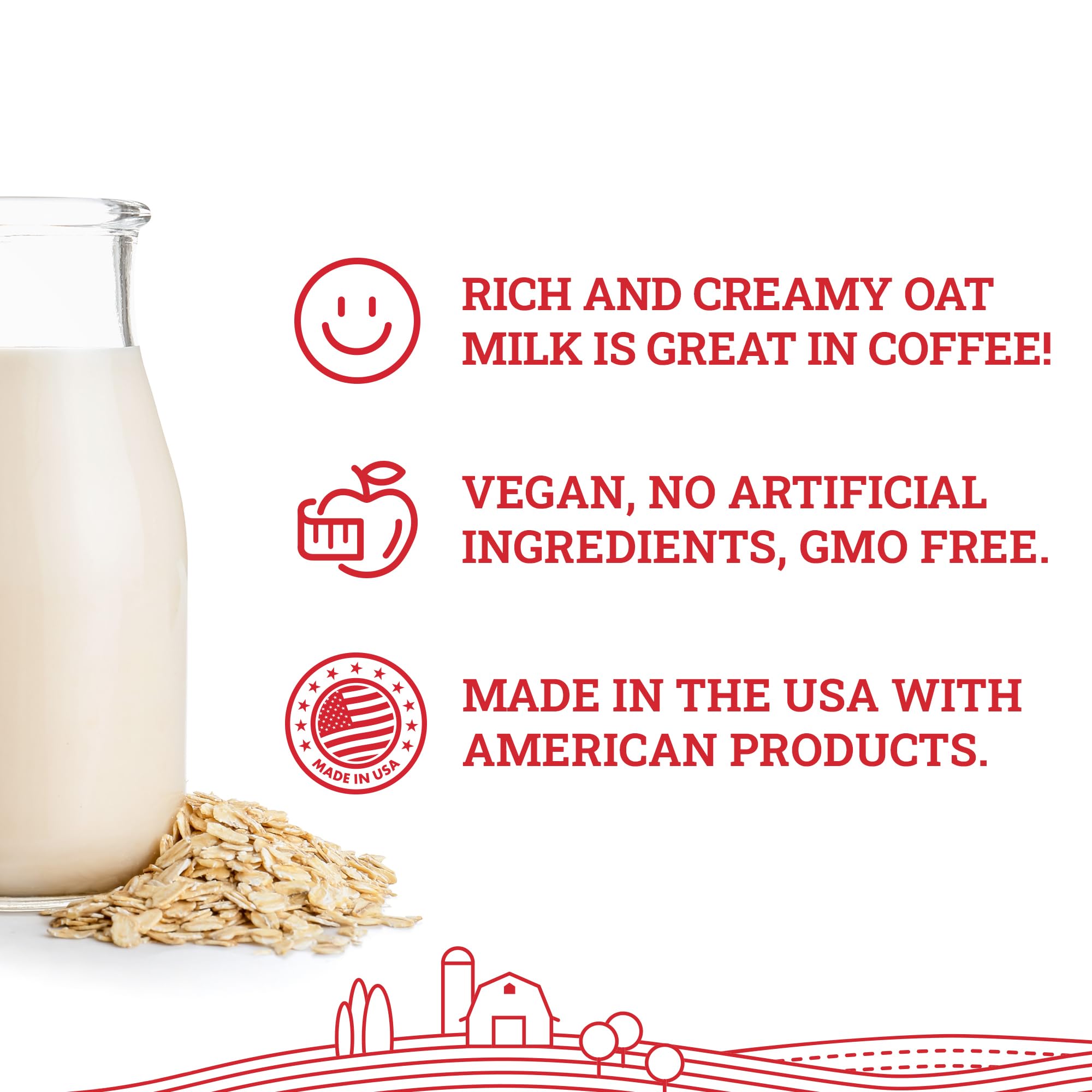 Hoosier Hill Farm oat milk powder is stirred into coffee for a creamy, plant-based drink.