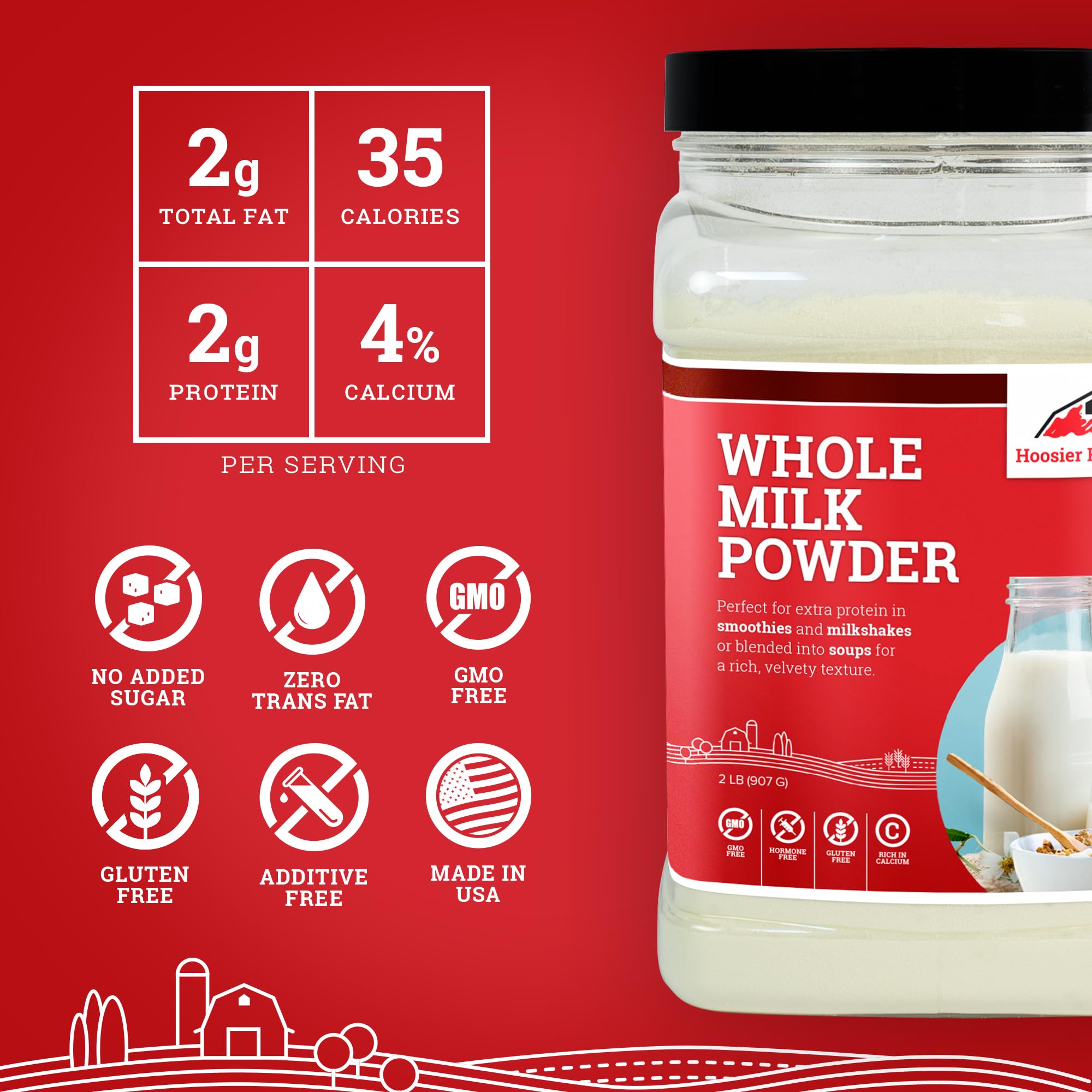 Hoosier Hill Farm milk powder reconstitution glass demonstrates making a gallon of milk.