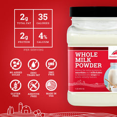 Reconstituted Hoosier Hill Farm Whole Milk Powder milk in a glass